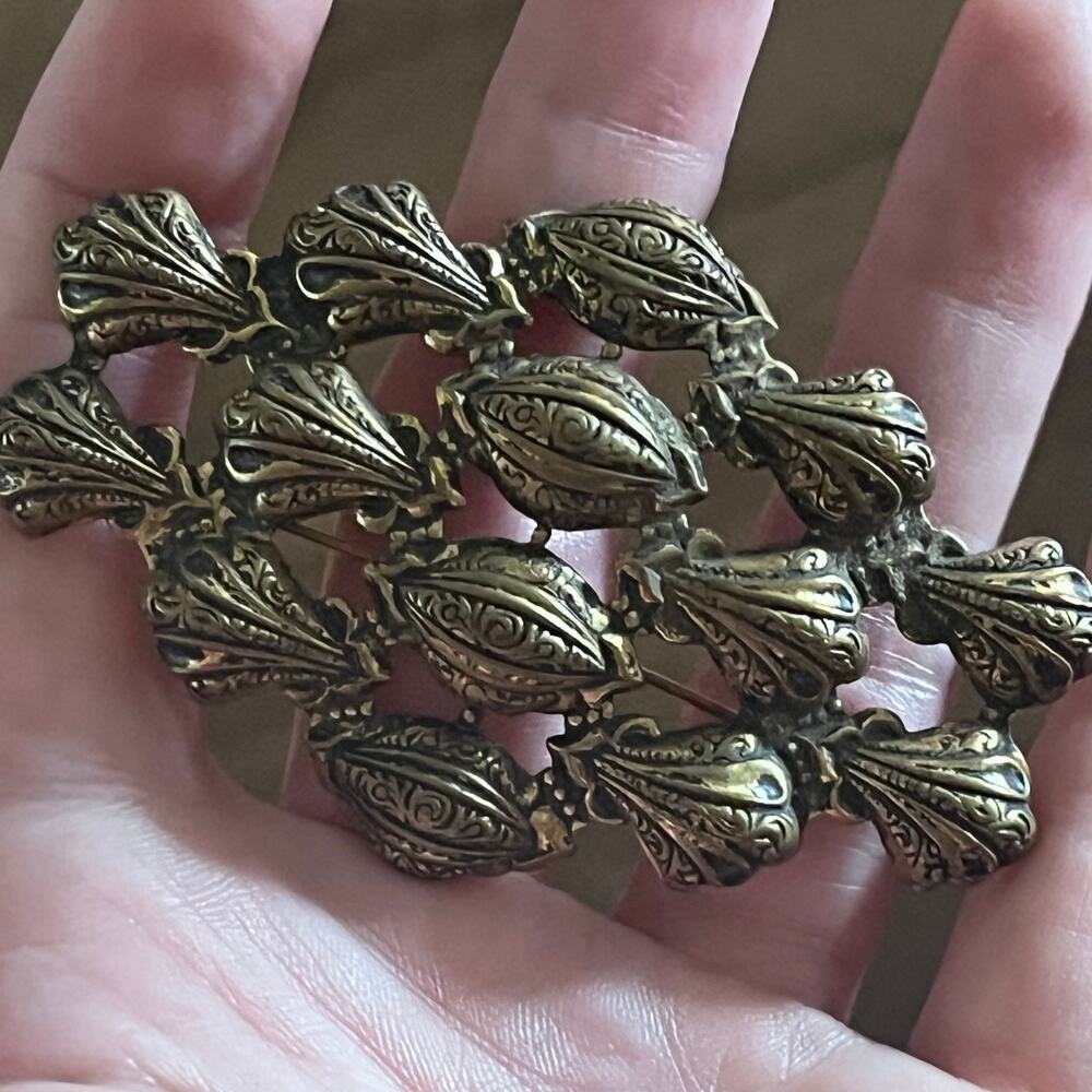 Vintage Antique early 1900s Bronze Shells Large Art Deco Brooch